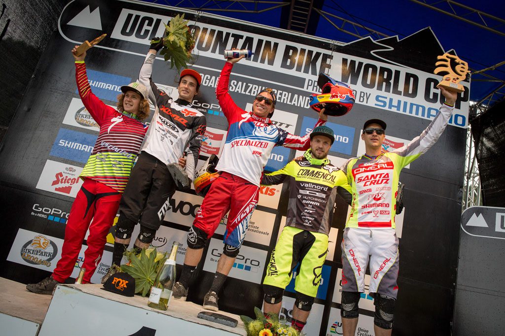 Aaron Gwin and Rachel Atherton win round 3 of the UCI Mountain Bike World Downhill Cup in Leogang
